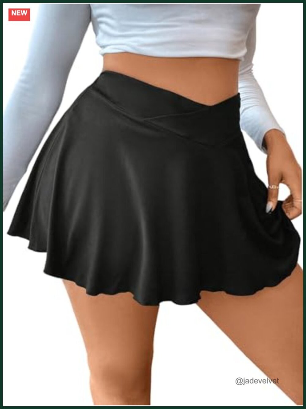 Plus Size High Waisted Crossover Mini Skirt Ruffle Hem Flowy A-Line Skirt